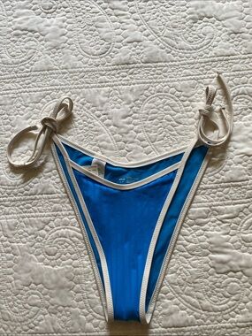 aerie Blue Bikini Bottom with Cream Trim